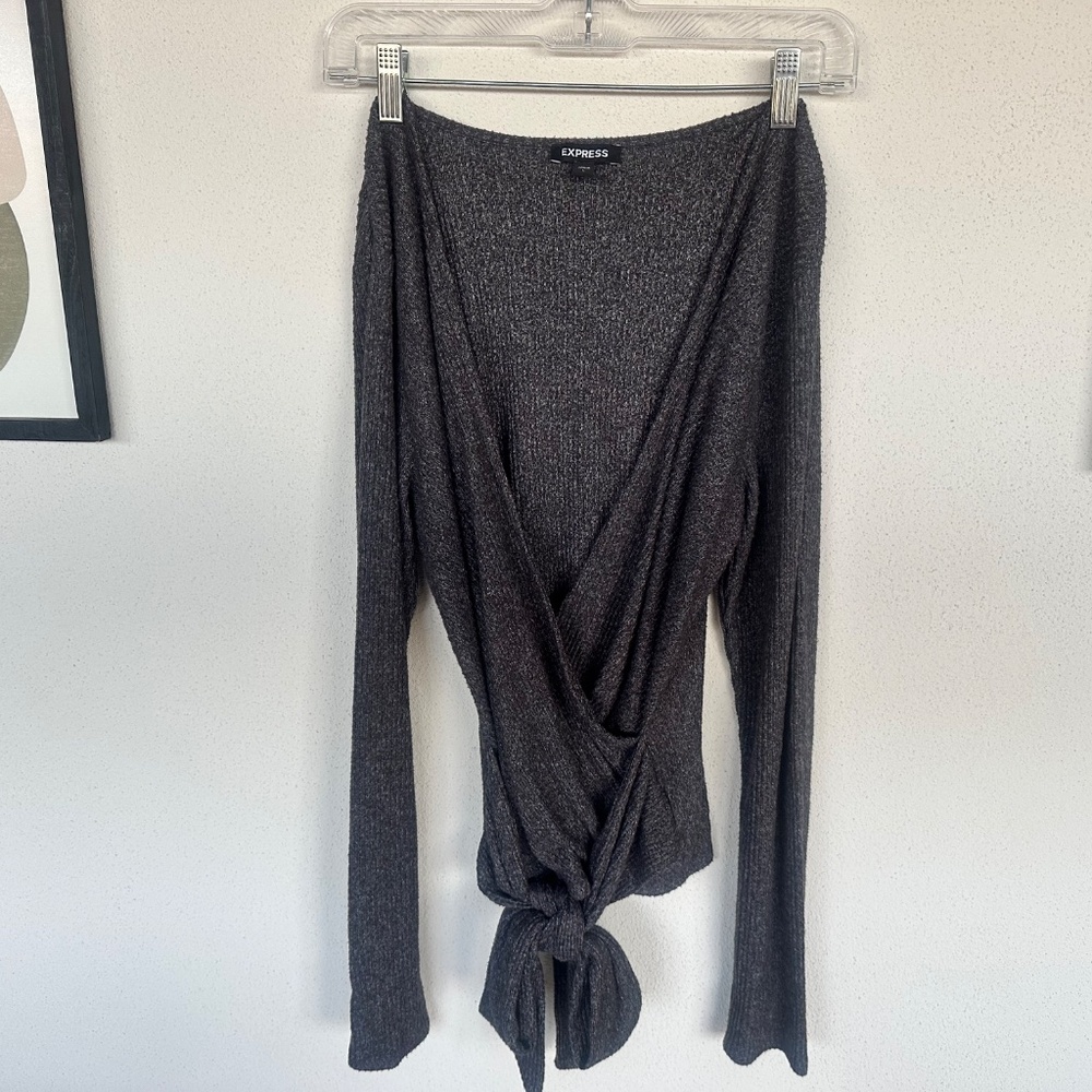 Express Ribbed Wrap Tie Front Top – Size Large - Picture 3 of 5